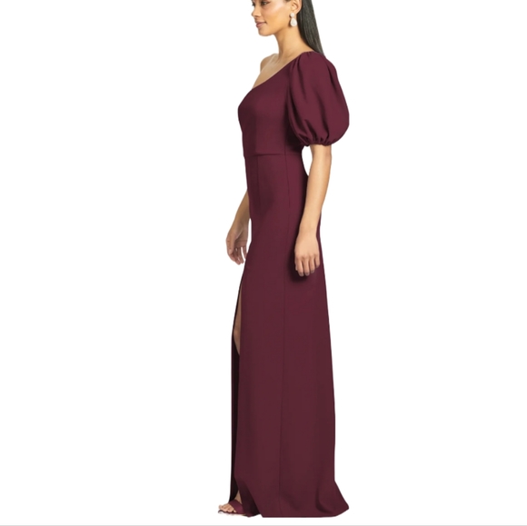 Sachin & Babi Nadia 4-Way Stretch Crepe One Shoulder Gown in Deep Wine - Picture 3 of 11